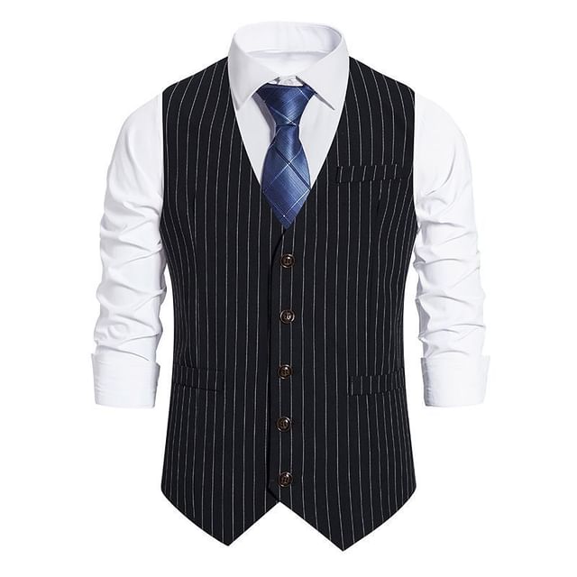 Aozora-V-Neck Striped Single Breasted Vest