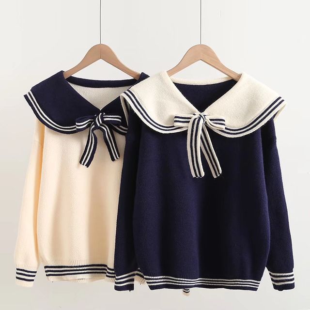 Fabricino-Sailor Collar Two Tone Sweater