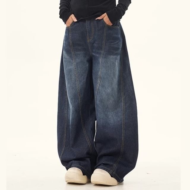 Rosesand-Jean baggy délavé unisexe taille basse