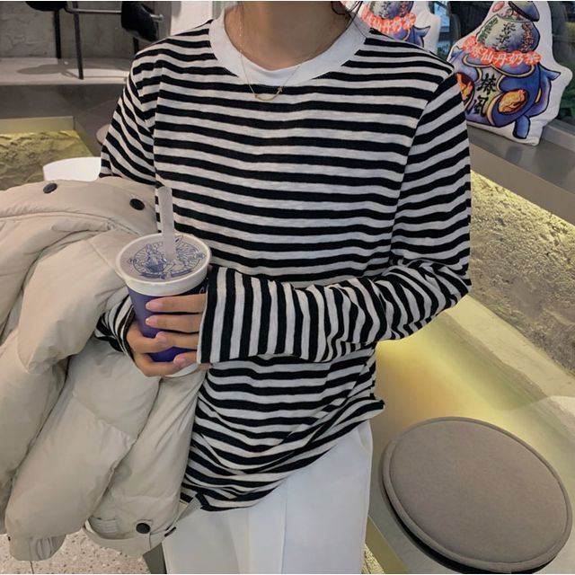 Everose-Long-Sleeve Striped T-Shirt