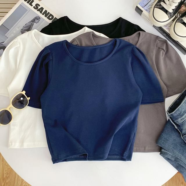 Iasia-Short Sleeve Crew Neck Plain Tee