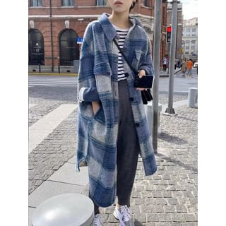 Alfie Collared Plaid Button-Up Long Coat Sale