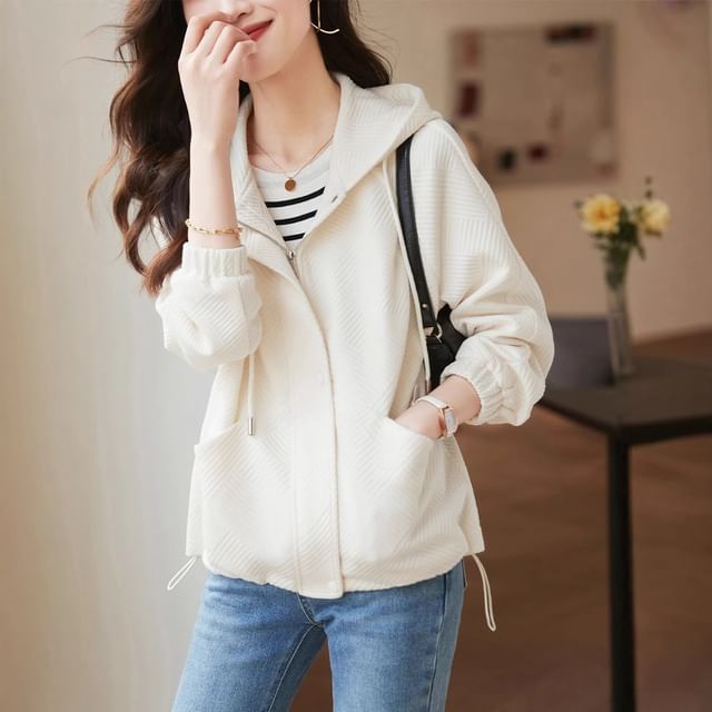 INEN-Plain Textured Zip Hoodie
