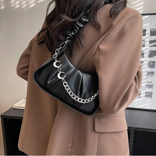 NewTown - Chain Strap Faux Leather Flap Shoulder Bag
