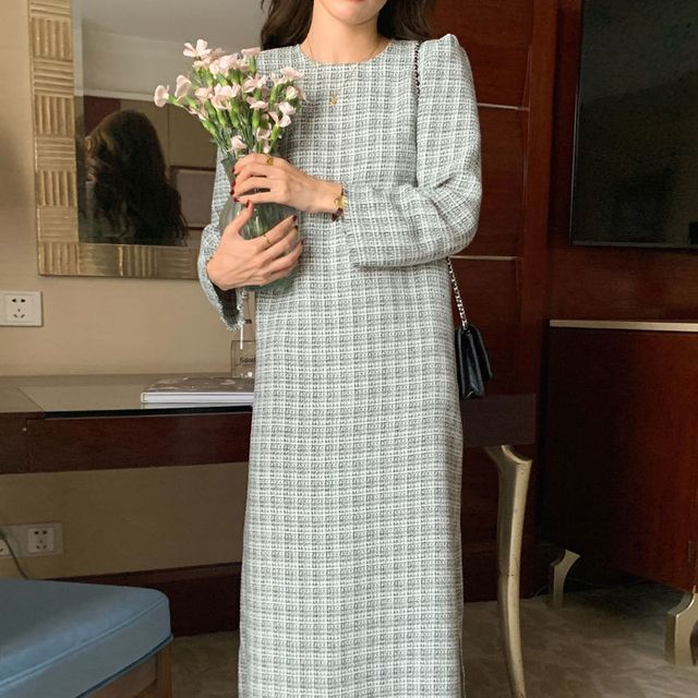 fitted lace wedding dress Printed Long Sleeve Shift Maxi Dress main image 1