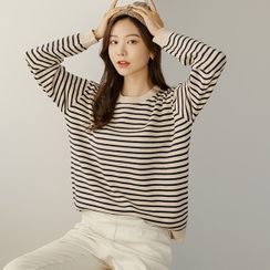 JUSTONE - Round-Neck Stripe Knit Top JUSTONE - Round-Neck Stripe Knit Top