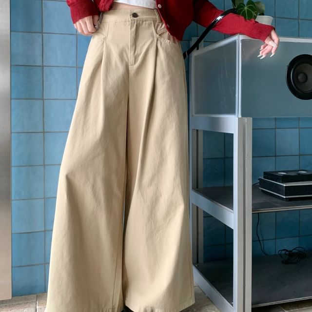 Beem-High Waist Plain Wide Leg Pants