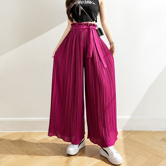 Juuri High Waist Accordion Pleat Wide Leg Pants YesStyle