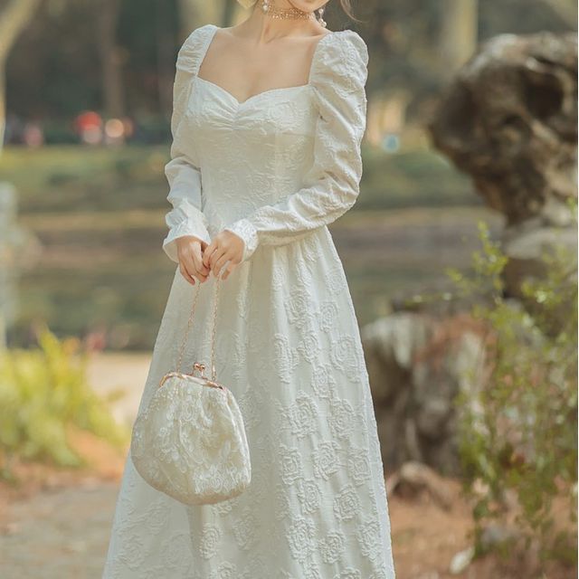 ワンピース WAIST TUCK PUFF SLEEVE JACQUARD DRESS BB WAIST TUCK PUFF SLEEVE JACQUARD DRESS BB