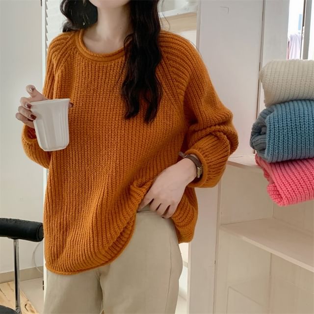 Sienne-Crewneck Chunky Knit Plain Sweater