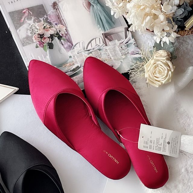 Ifish House Pointed Toe Plain Satin Home Slippers YesStyle