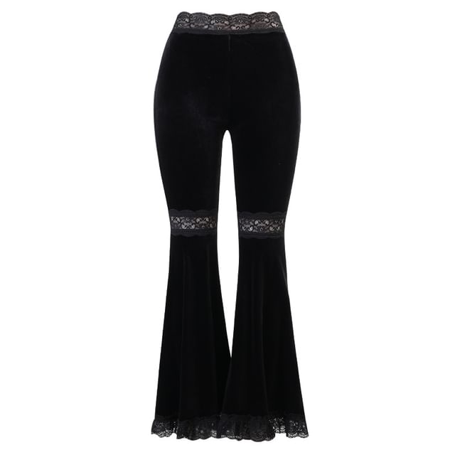 Malnia Home-Lace Trim Boot-Cut Pants