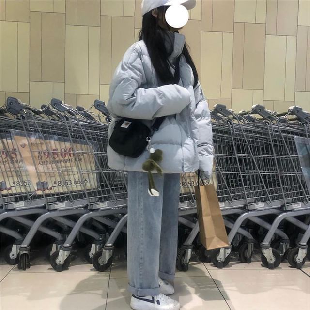 Sienne-Stand Collar Plain Zip Puffer Jacket