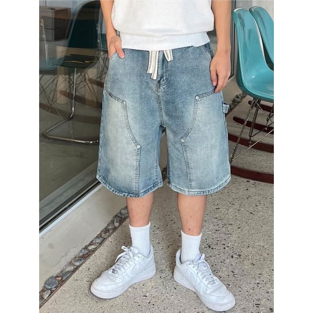 SeoulPop - Drawstring Waist Loose-Fit Denim Shorts | YesStyle