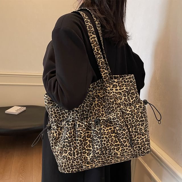 Melois-Leopard Print Drawstring Tote Bag