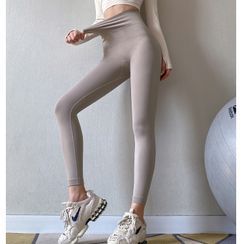 Sishan - High Waist Contrast Trim Mock Two Piece Sports Shorts with Leggings