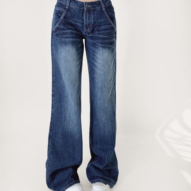 Ulark-Low Rise Washed Wide Leg Jeans