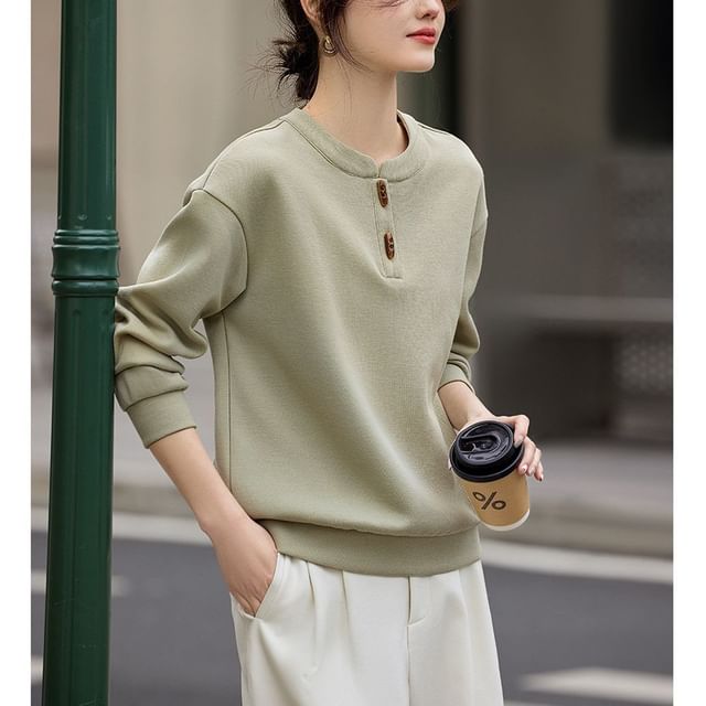 Jeonseon-Stand Collar Plain Toggle Pullover