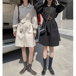 KONGER - Pocket-Front Belted Peter-Pan Collar Dress KONGER - Pocket-Front Belted Peter-Pan Collar Dress