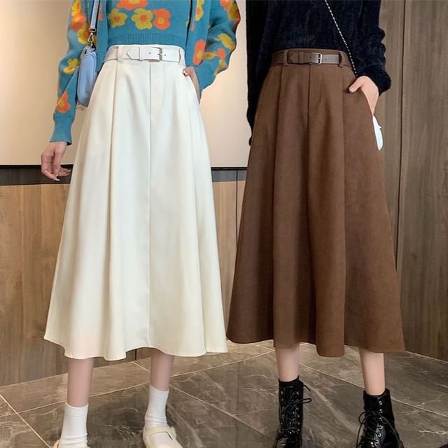 Sisyphi-High Rise Plain Midi A-Line Skirt