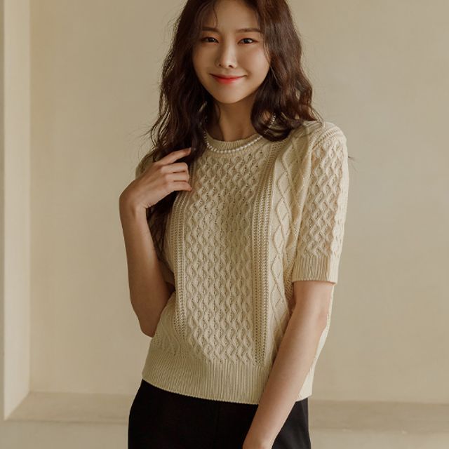 JUSTONE ShortSleeve CableKnit Top YesStyle