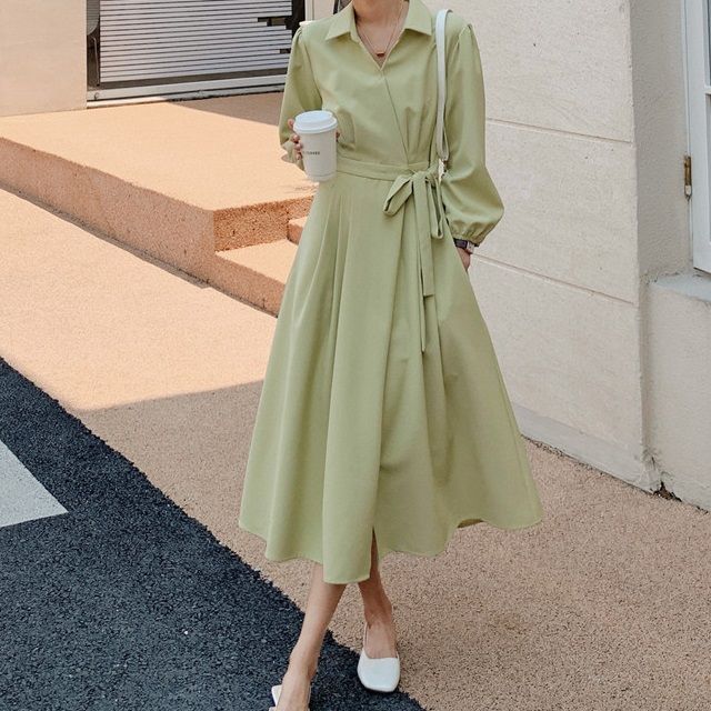 Ango - Long Sleeve Tie Waist Plain Shirt Dress | YesStyle Ango - Long Sleeve Tie Waist Plain Shirt Dress | YesStyle
