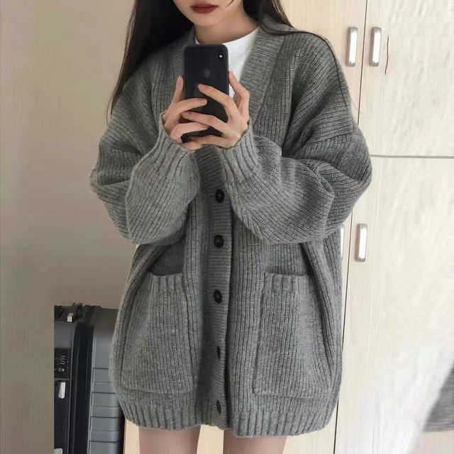 Sienne-V-Neck Plain Cardigan