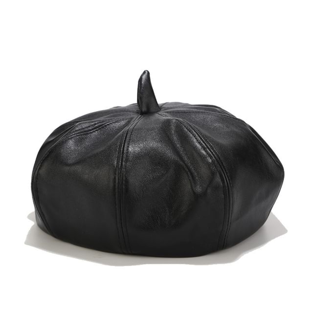 Hatrix-Plain Faux Leather Beret