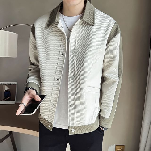 Phoneus-Two Tone Collared Button-Up Jacket