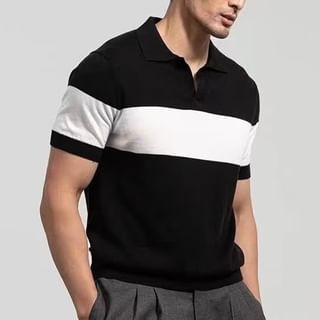 Double White-Short Sleeve Two Tone Knit Polo Top