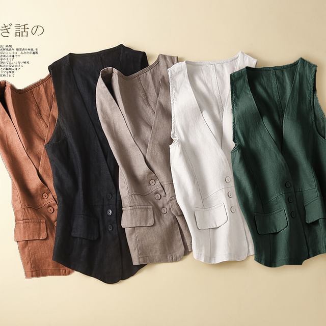 Supernova-V-Neck Plain Button Vest