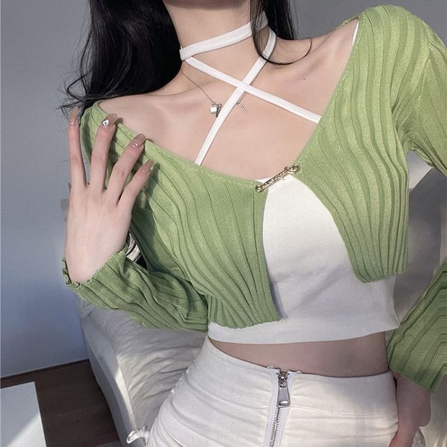 Cropped Cardigan / Bow-Front Cropped Camisole