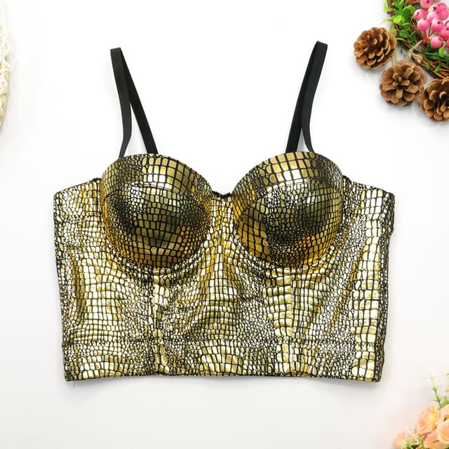 Doowex-Metallic Crocodile Grain Bustier Top