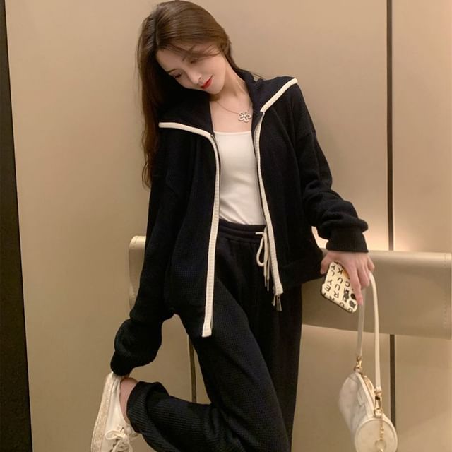 Dovitade-Set Hooded Zip-Up Jacket Sweatpants