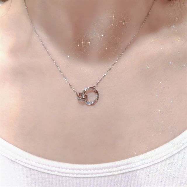 Gaya-Rhinestone Interlocking Hoop Pendant Sterling Silver Necklace