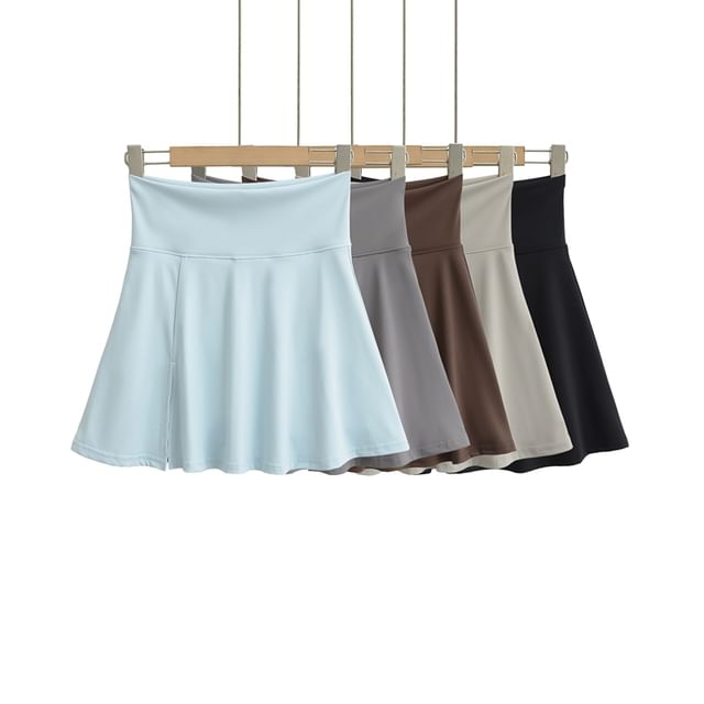 Ulark-High Waist Plain Mini A-Line Skirt