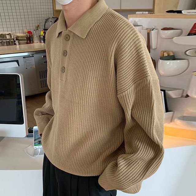 Okwano-Plain Knit Polo Shirt