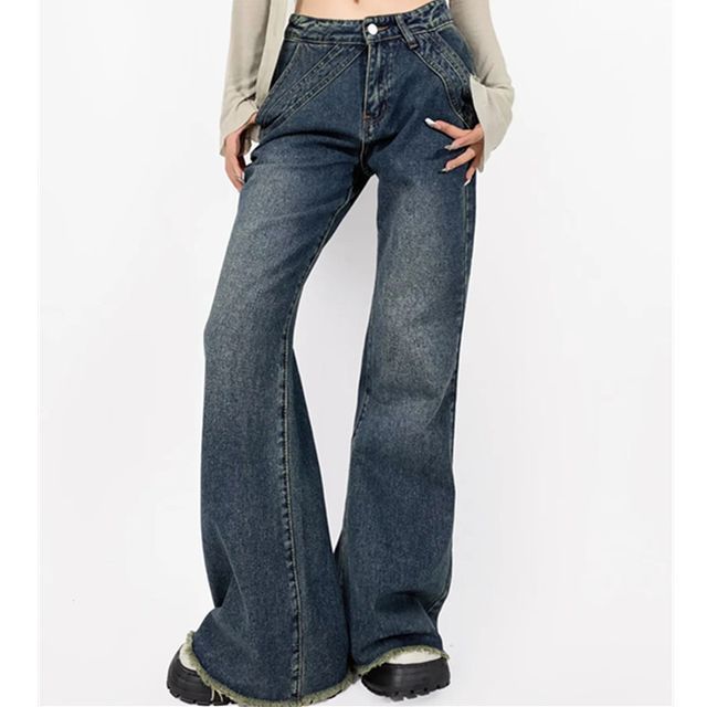 Asiris-Mid Rise Washed Flared Jeans