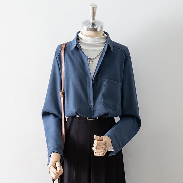 Cossita-Long Sleeve Collared Plain Shirt