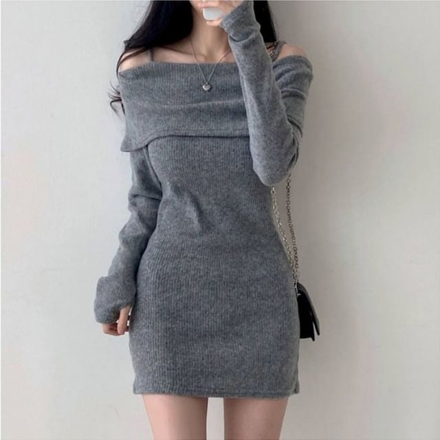 Horrysonie - Long-Sleeve Cold Shoulder Plain Mini Bodycon Knit Dress | YesStyle Horrysonie - Long-Sleeve Cold Shoulder Plain Mini Bodycon Knit Dress | YesStyle