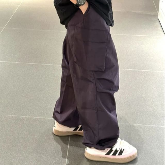 ROOSE-High Waist Plain Wide Leg Cargo Pants