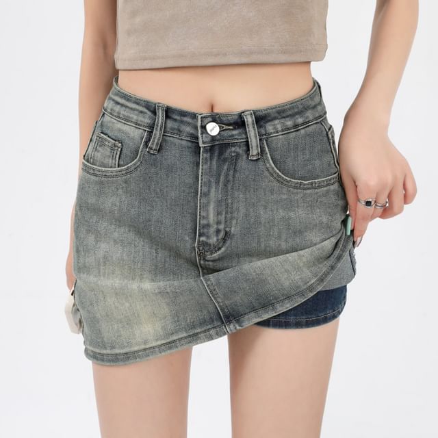 Magimomo-Mid Waist Mini Denim Skirt