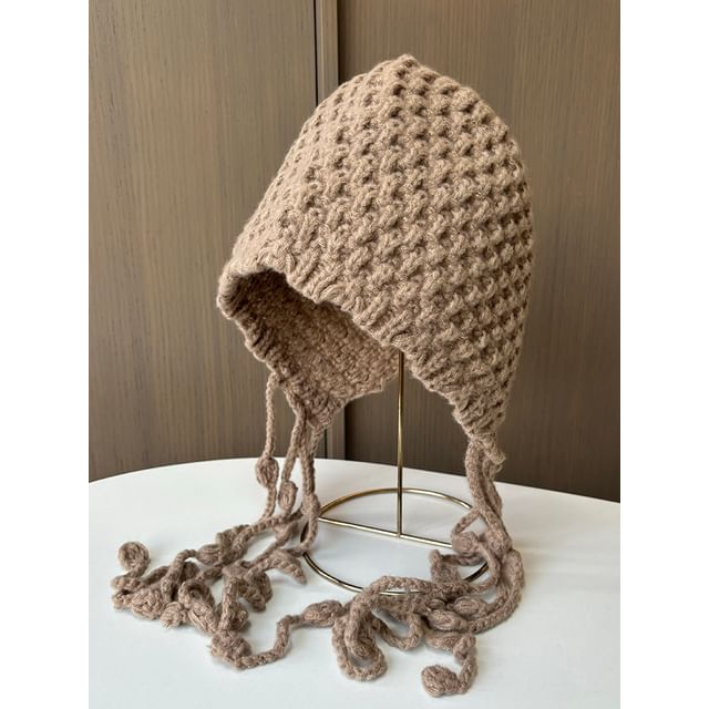 4-4 STUDIO-Fringed Knit Hat