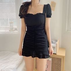Sosana - Short-Sleeved Frill Trim Bodycon Mini Dress Sosana - Short-Sleeved Frill Trim Bodycon Mini Dress