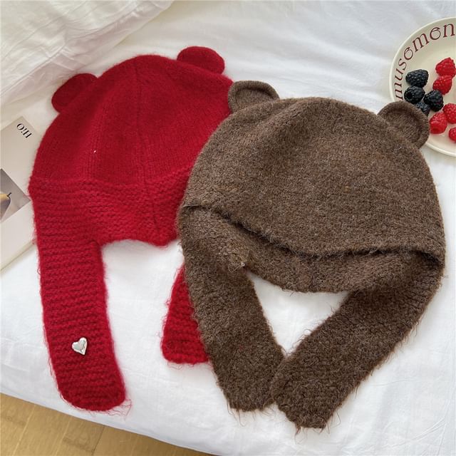 Frior-Plain Ear Hooded Knitted Scarf