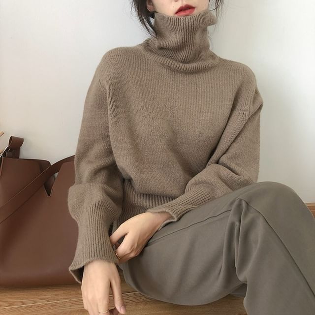 Beaustreet-Turtleneck Plain Sweater