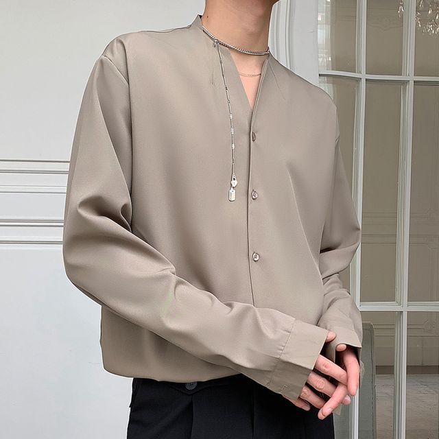 Freehop-Long-Sleeve Plain Shirt