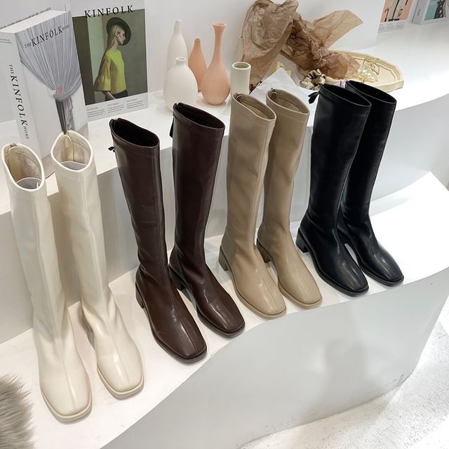 Asterisk-Square Toe Knee High Boots