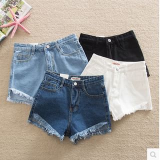 HYAKU-Fringed Washed Denim Shorts