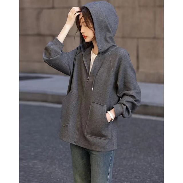 Jeonseon-Plain Zip Hoodie